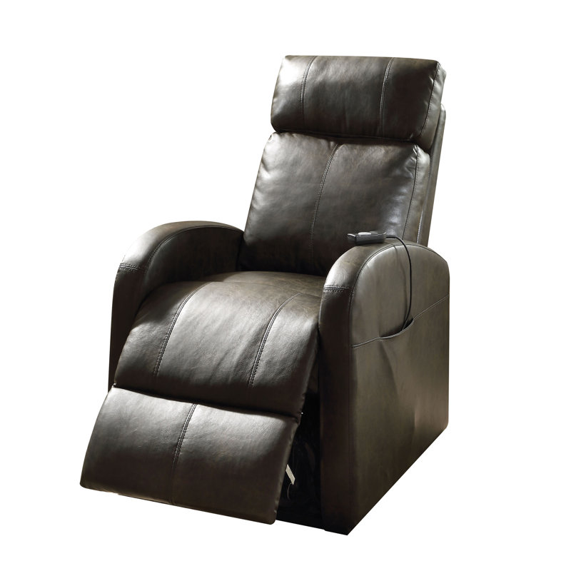 Minocqua Upholstered Home Theater Seat, Brown Gray Faux Leather