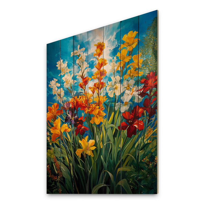 Ciel, fleurs sauvages dans un pré III - Botanicals, art mural sur bois de pin naturel, H 20 po x l 10 po