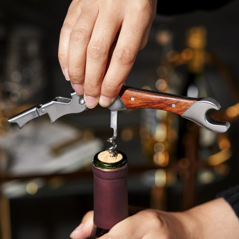 Oversized Stainless Steel Corkscrew with Polished Wood Handle