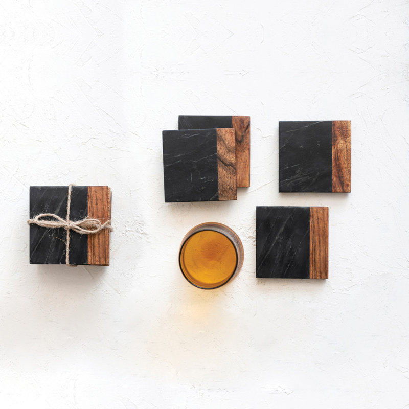 Sous-verres en marbre et bois d'acacia 2 tons