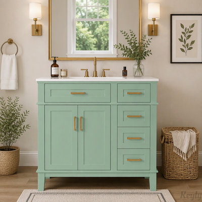 Meuble-lavabo de 91 cm avec lavabo en céramique