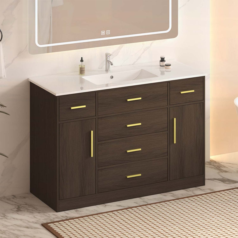 Meuble-lavabo élégant avec rangement abondant, portes à fermeture en douceur et tiroirs pour salles de bain fonctionnelles