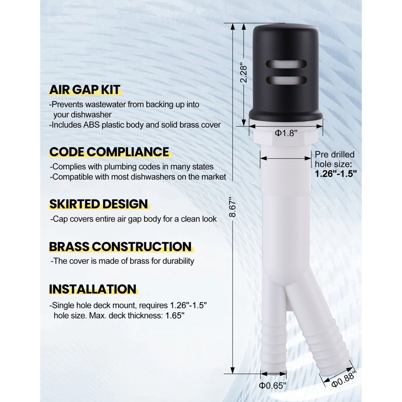 Single Handle Stainless Steel Pull-Down Kitchen Faucet with Air Gap Kit Combo, Matte Black