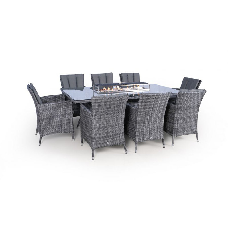 Parrish 8 - Person Wicker Patio Dining Set with Rectangular Table , Cushions Included, Grey, Grey/Light Blue