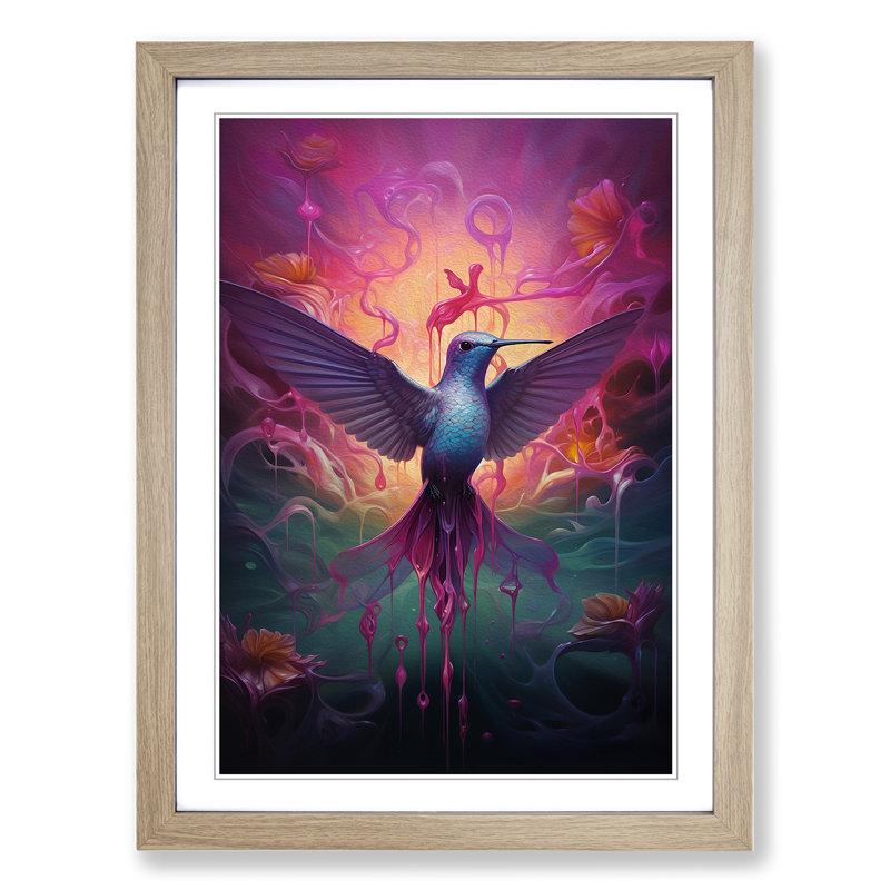 Hummingbird Surrealism No.2 - Framed Print, Oak Framed, 46cm H x 34cm W x 2cm D
