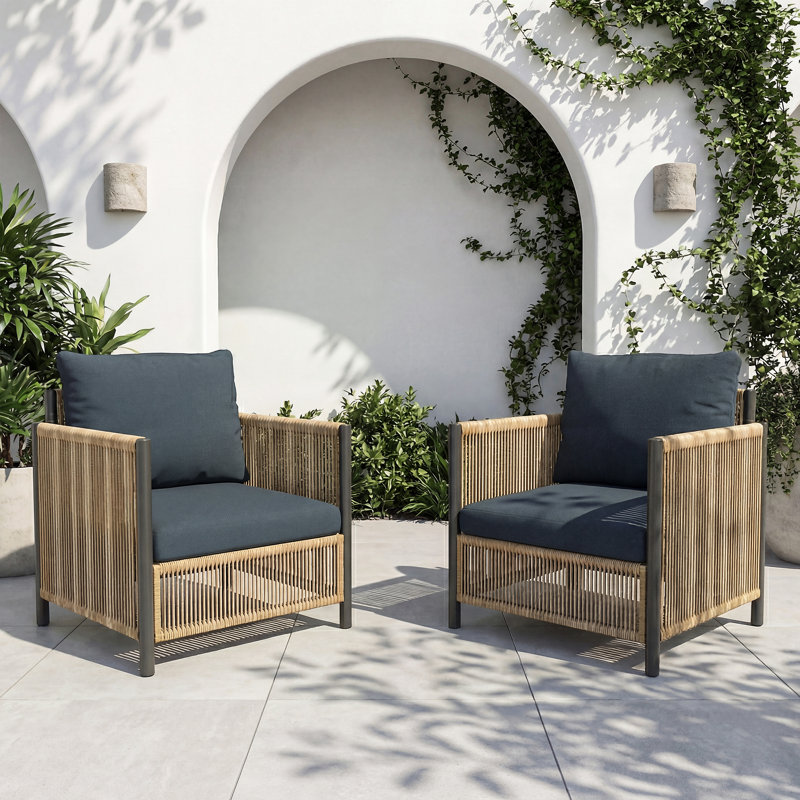 Ensemble de 2 canapés simples modernes en osier d'extérieur avec coussin pour jardin / cour arrière / balcon / bord de piscine