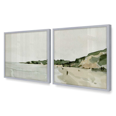 Douces vues côtières, ensemble de 2 impressions sur toile dans un cadre