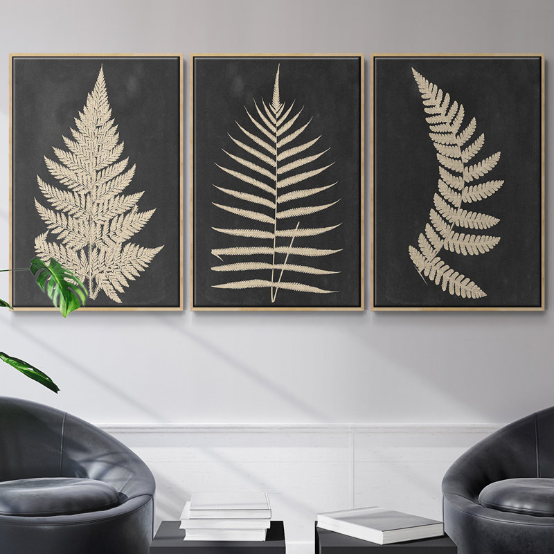 Linen Fern I - ensemble de 3 reproductions sur toile, Naturel, H 27 po x l 54 po x P 2 po