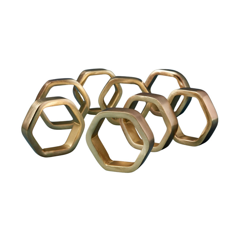 Rond de serviette hexagonal Luxe, ensemble de 8
