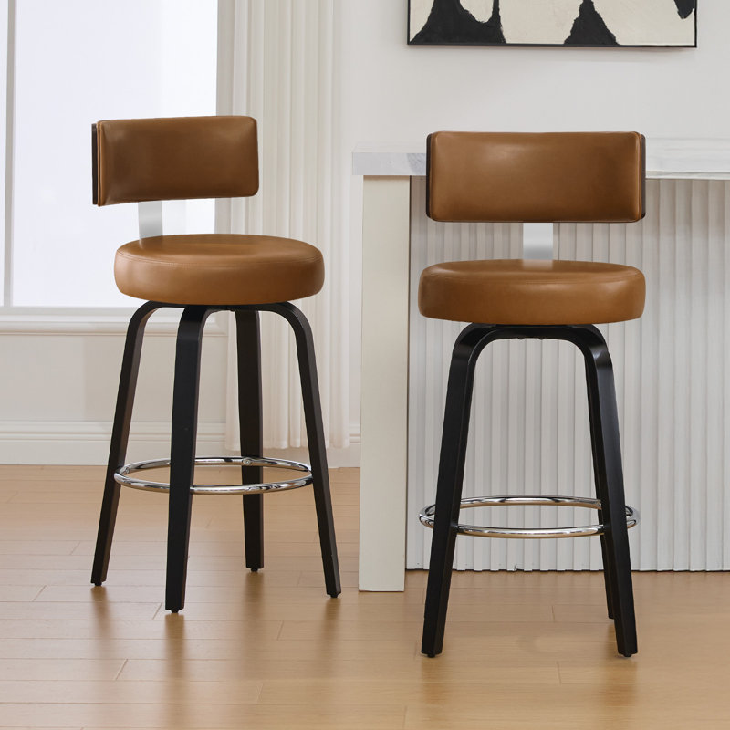 Sonja Swivel Upholstered Counter Stool, Counter Stool (26" Seat Height), Brown Seat/Black Frame