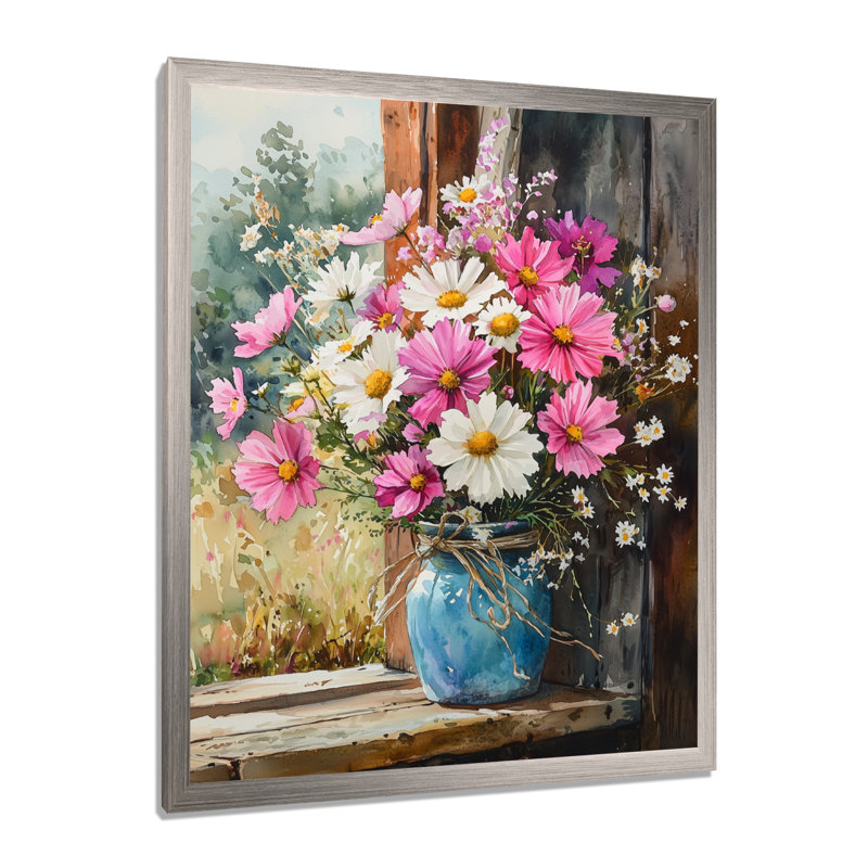 Samuel - salon d'art mural floral, Argent argent, H 32 po x l 24 po, Reproduction encadrée d'une seule photo