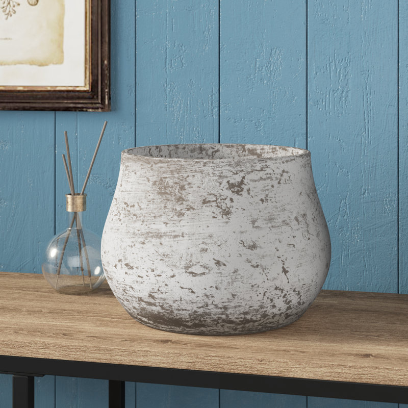 Rigney 11.6" W Distressed Cement Decorative Pot