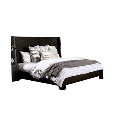 Larry California King Bed, Wingback, Walnut Black Brown Solid Wood