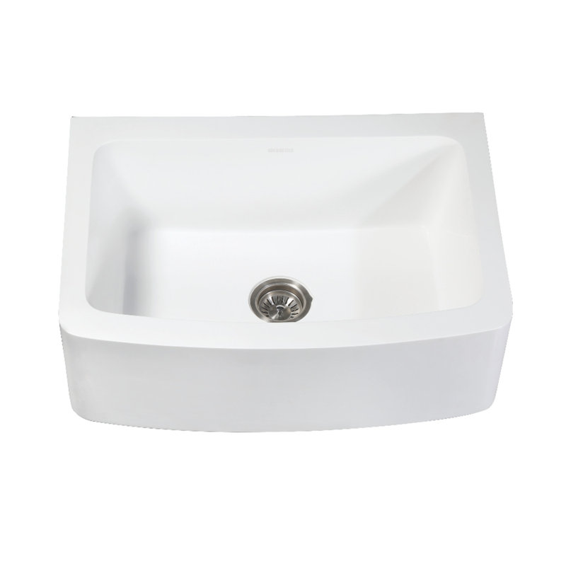 Kingston Brass Arcticstone 30-Inch Solid Surface White Stone Apron-Front Single Bowl Farmhouse Kitchen Sink