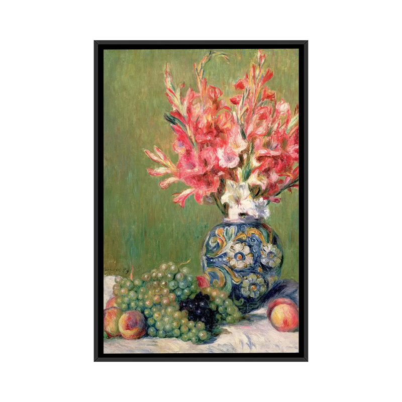 «Nature morte de fruits et de fleurs, 1889» par Pierre-Auguste Renoir sur toile, H 26 po x l 18 po x P 1,5 po, Pas de tapis