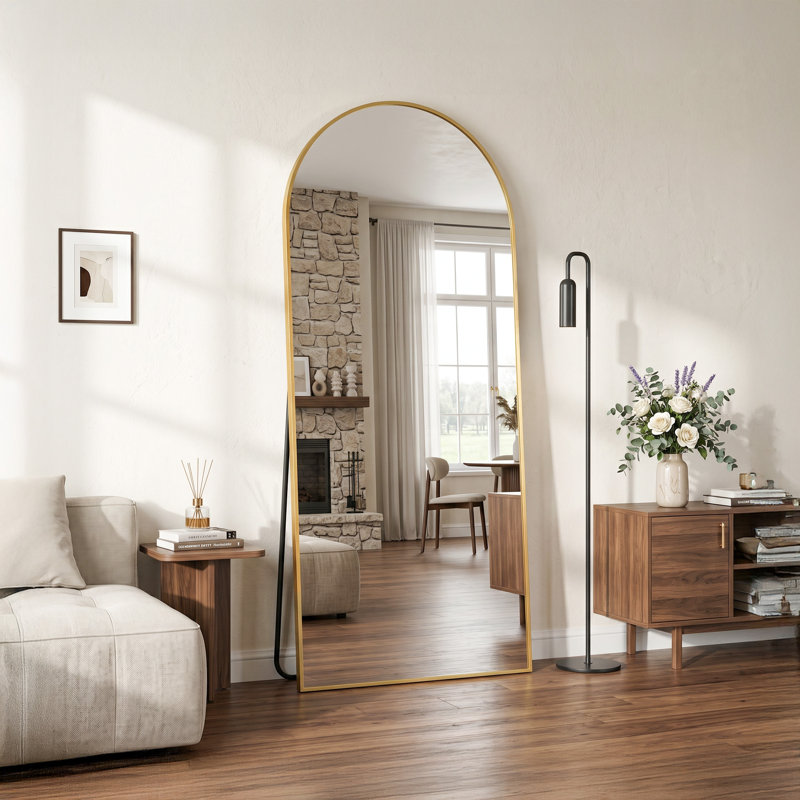 Arched  Metal Oversized Full-Length Mirror, Gold, 71" x 30"