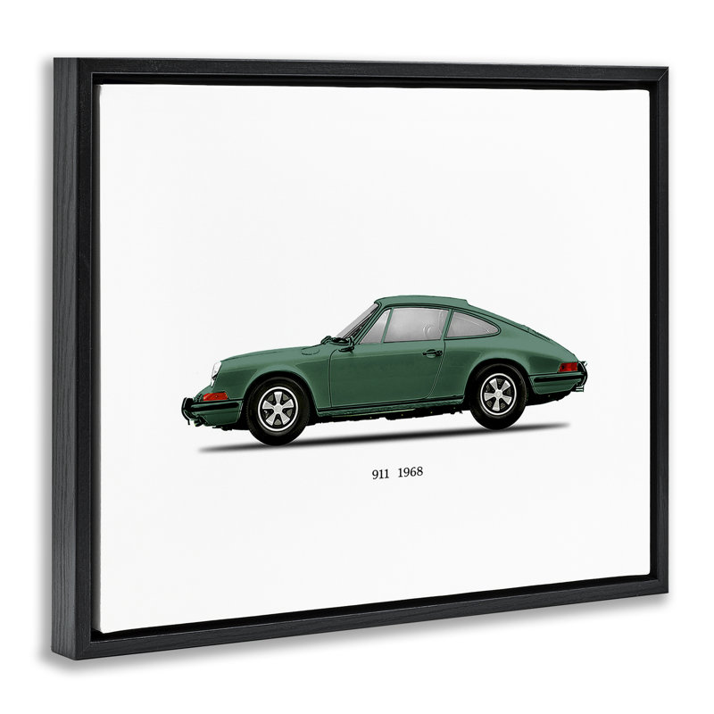 Cadre flottant vert, modèle de voiture rétro, design par Mark Rogan, H 17 po x l 21 po, Cadre flottant noir de jais