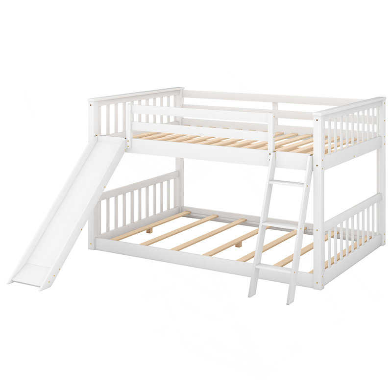 Lit superposé en bois avec glissade convertible et échelle, Simple, Blanc