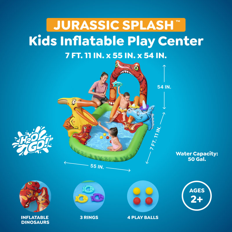 H2OGO! Jurassic Splash Inflatable Water Activity Play Center,  7'11" x 55" x 54"