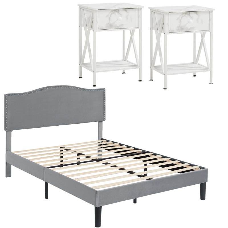 Polizzi Steel Piece Bedroom Set, Full/Double, Dark Gray/White