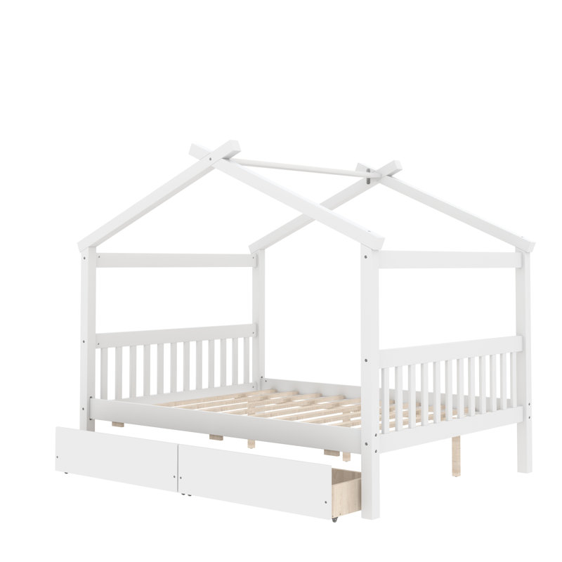 Lit en bois avec tiroirs, Blanc, Twin