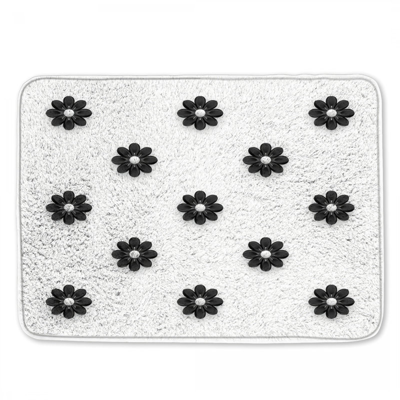 Tapis de bain à motif de fleurs noires, L 24 po x L 17 po