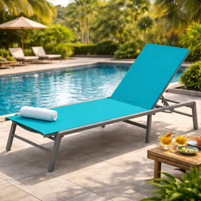 Méridienne d'extérieur pliable Kozyard, méridienne de patio à cadre en aluminium avec dossier réglable à 5 positions, tissu textilène respirant, aucun assemblage requis, fauteuil de piscine inclinable et plat