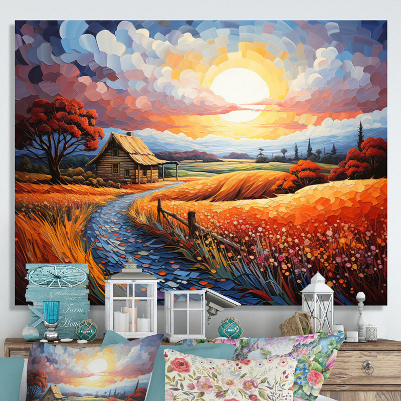 Grange quiet sanctuaire pointillisme - décoration murale de ferme, H 30 po x l 40 po x P 1,5 po, Toile tendue