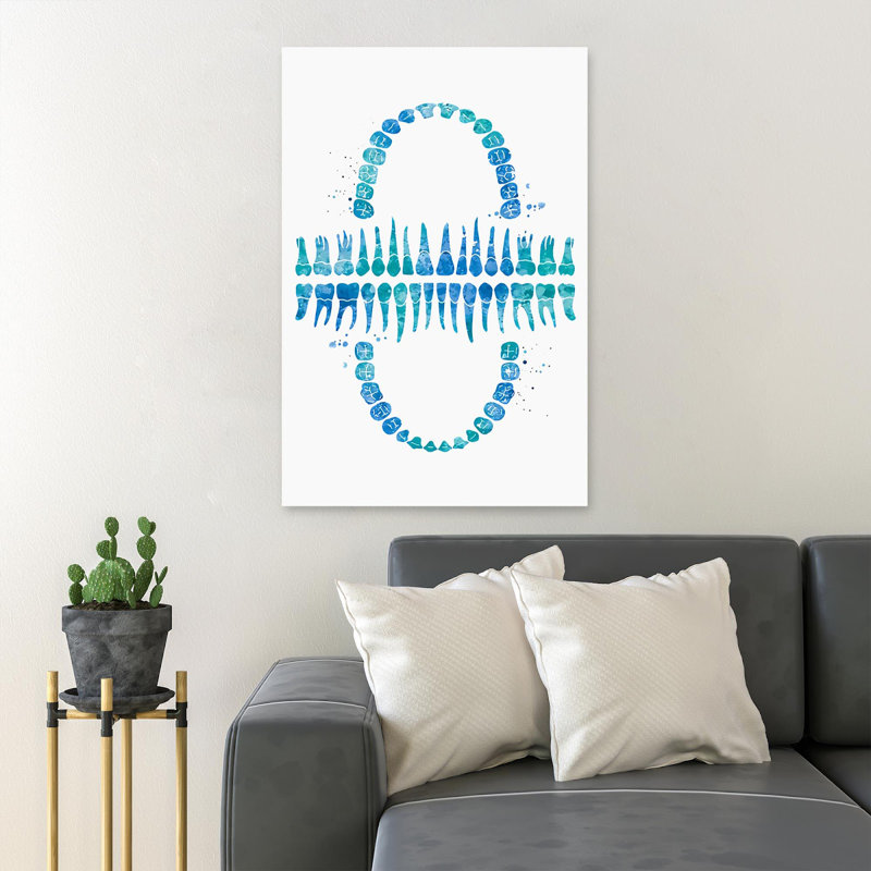 Dents bleues - 1 pièce, reproduction d'art graphique sur toile tendue, H 14 po x l 11 po x P 2 po