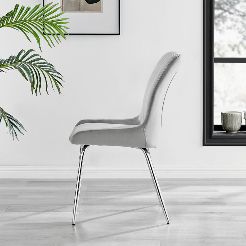 Illman Luxury Velvet Upholstered Dining Chair - Elegant Modern Deco Style, Silver, Light Grey