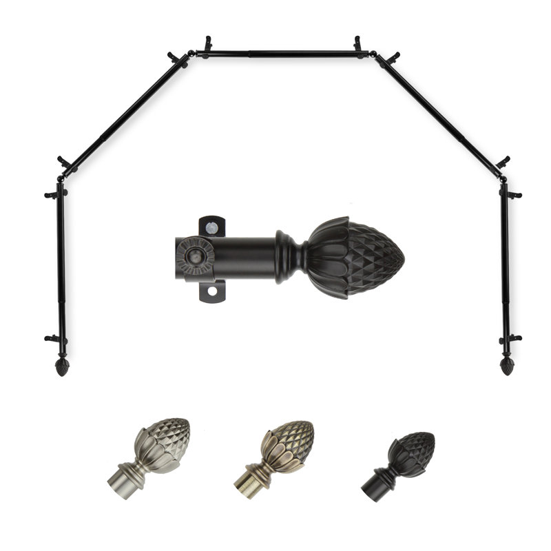 Tringle à rideaux simple réglable 0,81 po Allyssa, 28 po à 48 po (chaque côté), Noir