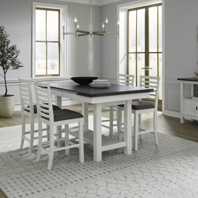 Luz Gathering Height Trestle Table Set w/ Upholstered Chairs