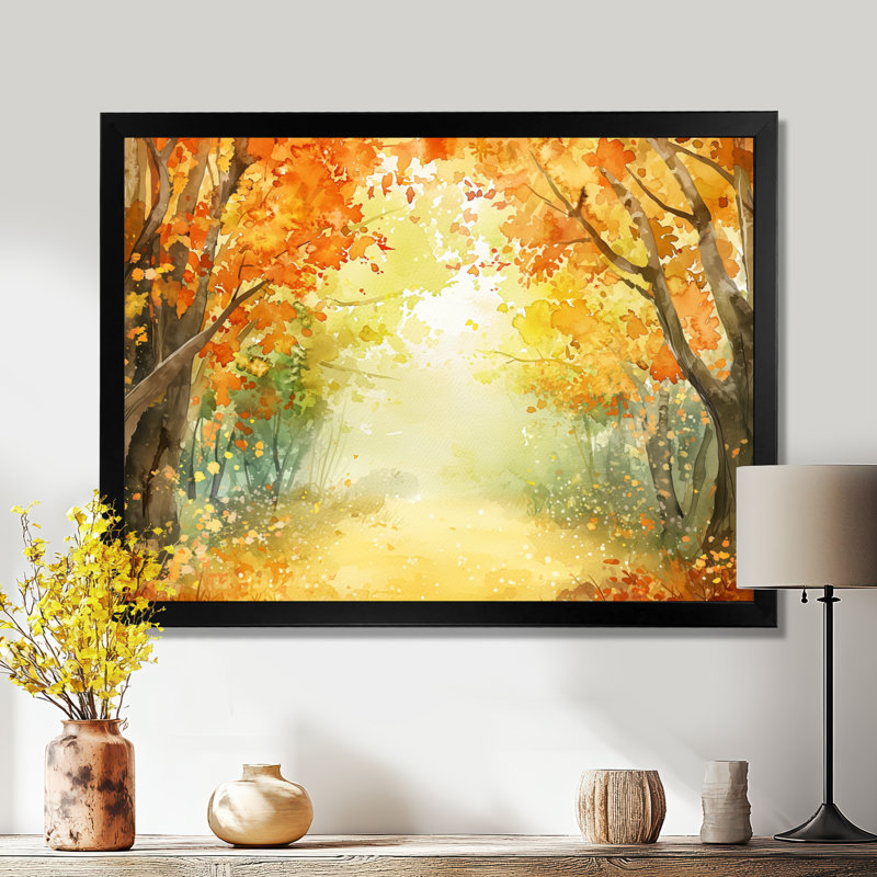 «Autumn Golden Glade Forest - Autumn Landscape», reproduction sur toile, H 12 po x l 20 po, Noir
