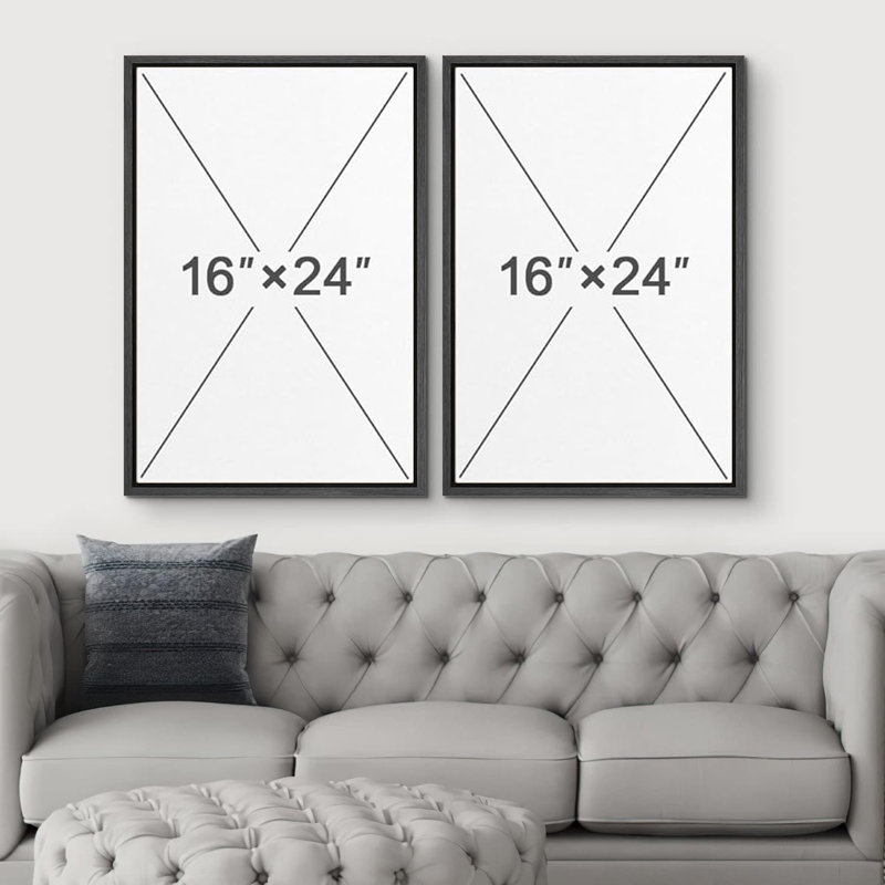 «Mid-Century Yellow Grey», 2 pièces sur toile, Cadre noir, H 16 po x l 24 po