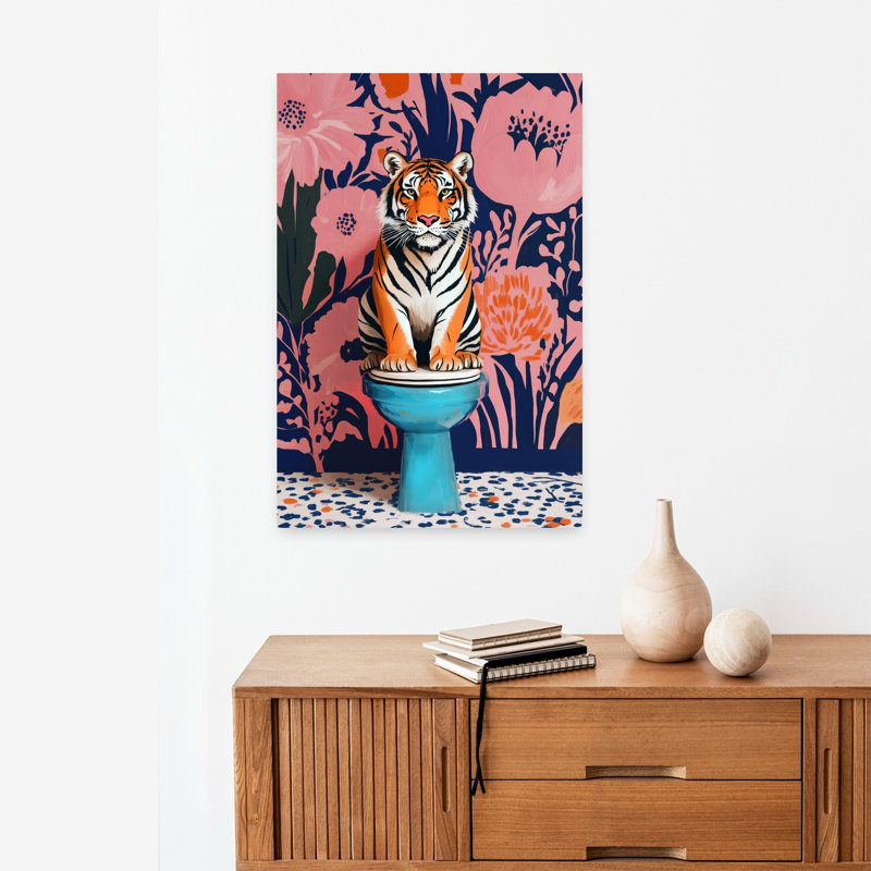 Tiger In Toilet 1 by Justyna Jaszke - Wrapped Canvas Print, 60.96 cm H x 40.64 cm W