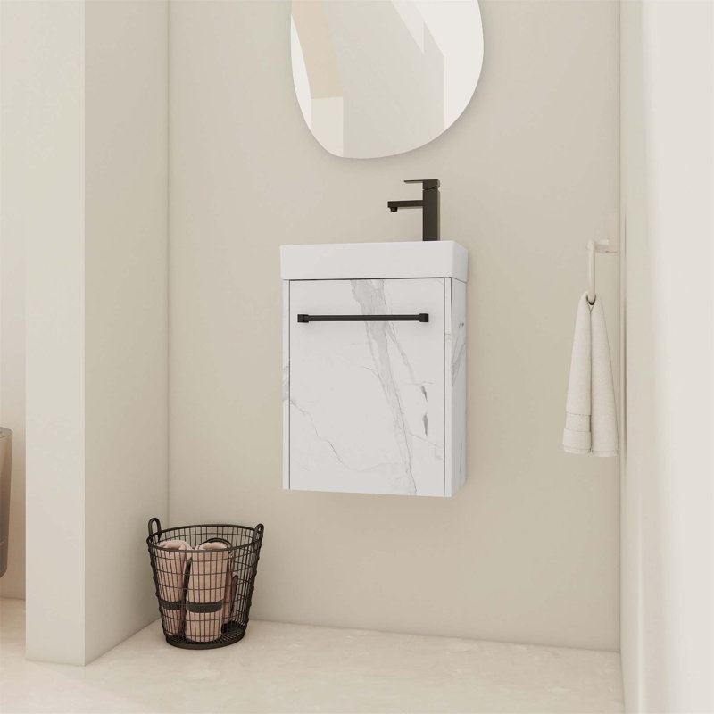 Meuble-lavabo mural 16 po avec lavabo en céramique et porte d'armoire à fermeture en douceur, pour petite salle de bain