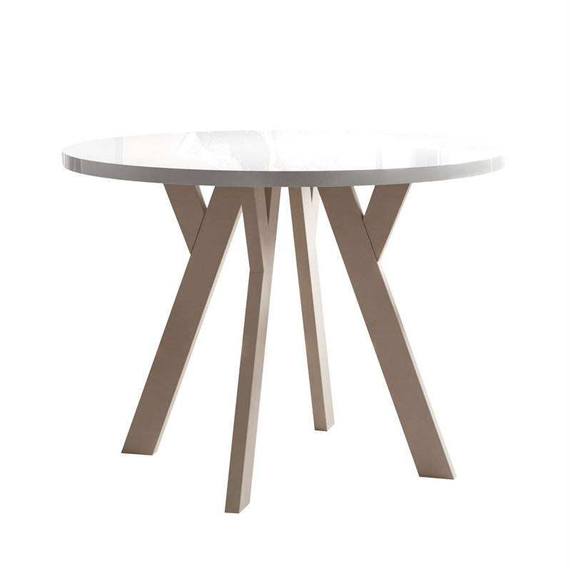 Extendable Round Metal Base Dining Table, White Gloss, Cashmere