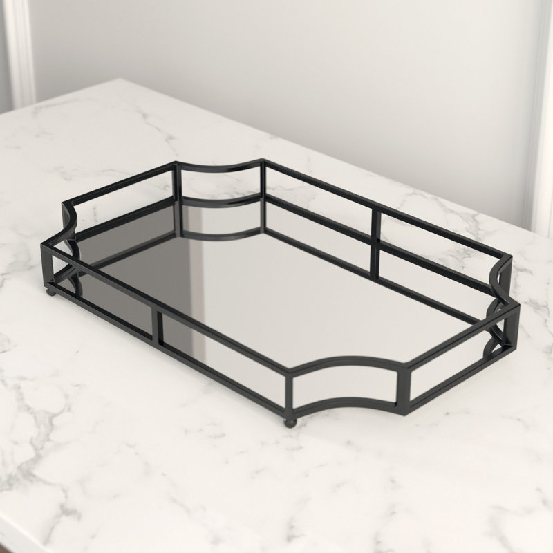 Brionna Mirrored Glass Tray, Black