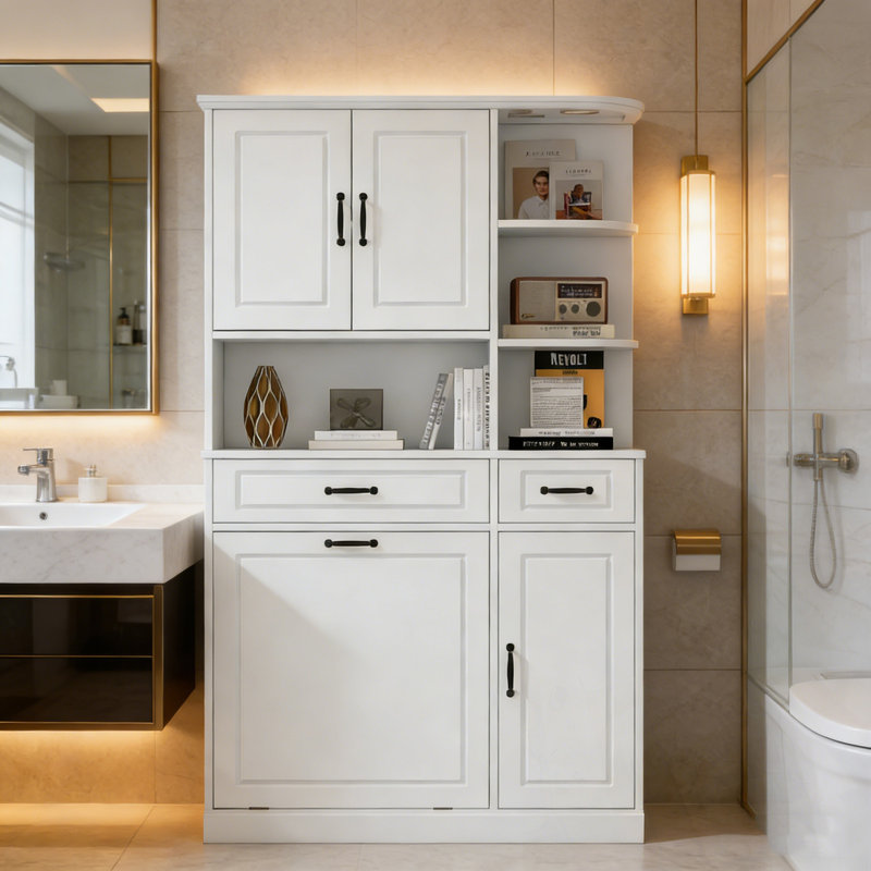 Armoire de rangement autoportante avec tiroirs et portes