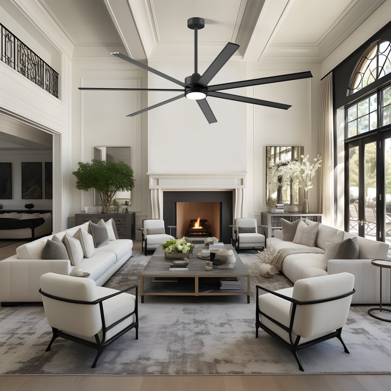 72'' Large Industrial Ceiling Fan With Light And Remote, 7 Aluminum Blades Large Airflow, Reversible DC Motor, 6-Speed High CFM, Modern Industrial Outdoor Ceiling Fan For Home, Office, Commercial Spaces, Porch, Garage, Shop