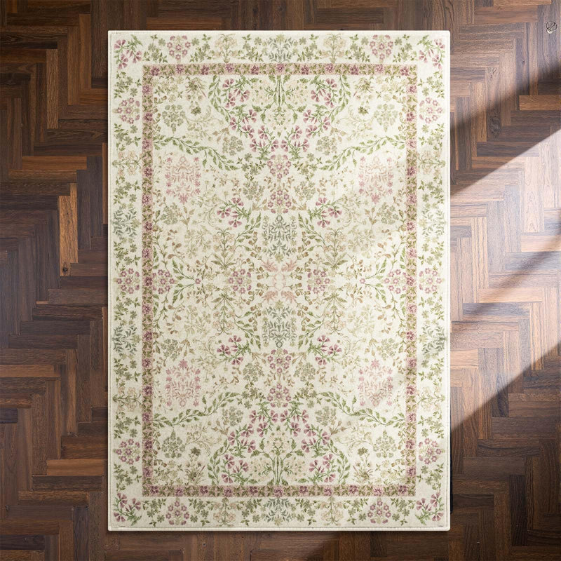 Floral Machine Washable Area Rug, Rectangle 3' x 5'