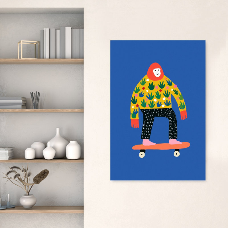 Affiche murale urbaine moderne et ludique représentant un gorille patineur, H 48 po x l 32 po