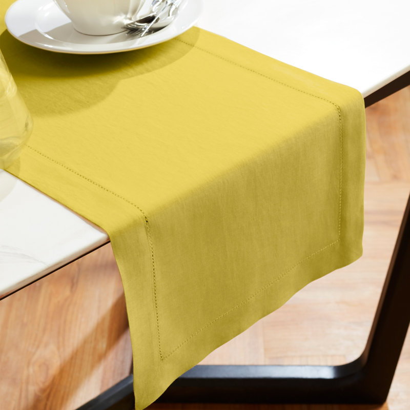 Sonoma Hemstitch - 100% Pure Linen Table Runner, Yellow, 36" x 14"