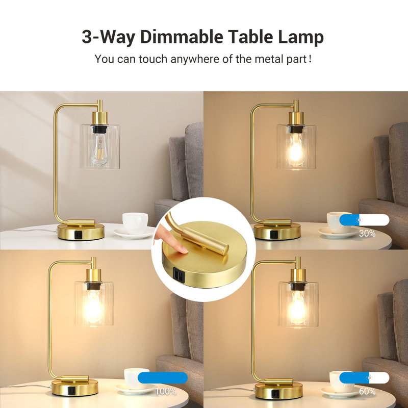 Cloutier 16.3" Dimmable Table Lamp With USB And Touch Control, Gold