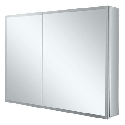 FINE FIXTURES Aura™ Smart Dual-Door LED Medicine Cabinet with Qi Wireless Charging, Fog-Free Demister, and Dimmable 3-Color Lighting