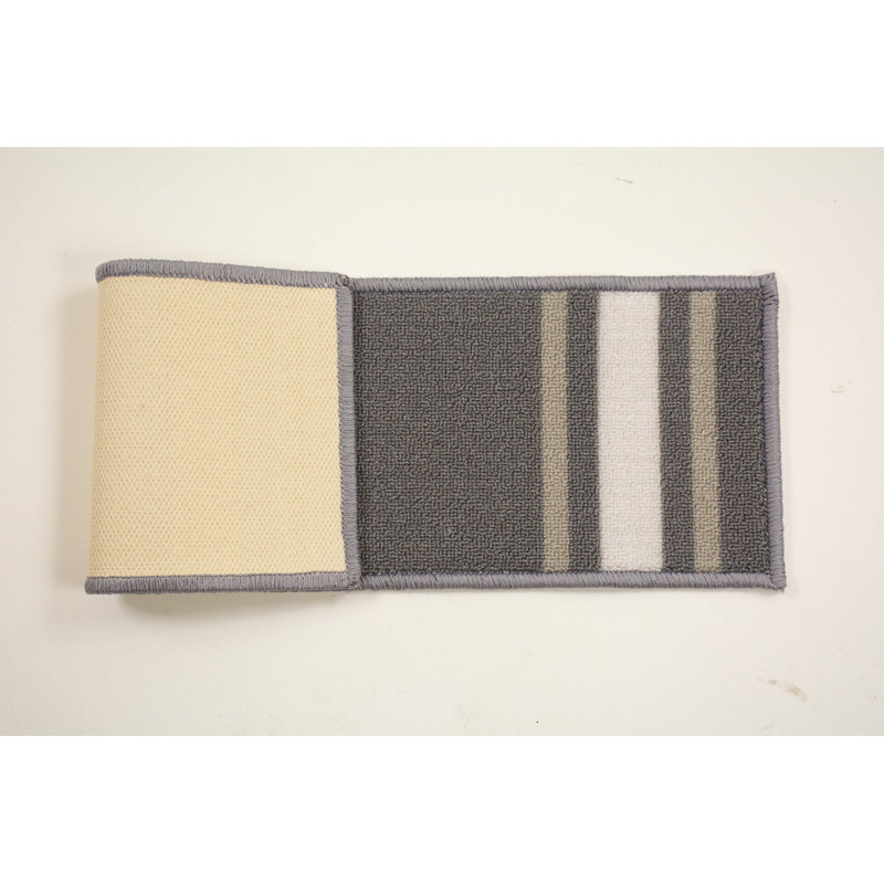 Tapis d'escalier à bordure sur mesure à rayures sur mesure, Gris, Rectangle 2 pi 2 po x 9 po