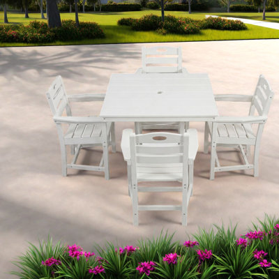 Modern Patio Dining Sets, 5 Piece White Hdpe Square Table For Home