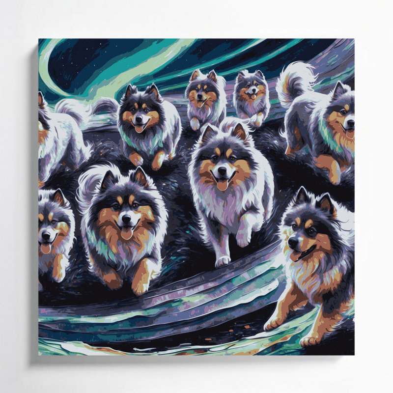 «Dogs Keeshond», art mural sur toile gris, H 32 po x l 32 po