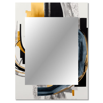 Glam Gold And Black Expression II - Abstract Spirals Large Mirror, Black Unique Wall Mirror Decor, Printed Metal Art