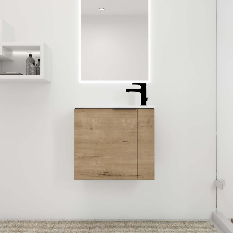Meuble-lavabo mural avec lavabo en gel, Chêne, 22"